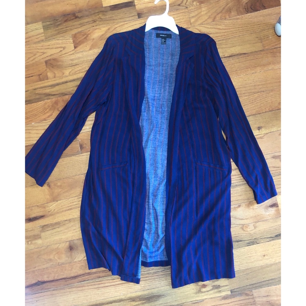 Plus size striped open front duster